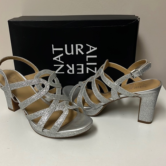 Naturalizer Shoes - Naturalizer Silver Glitter Sling Back Open Toe Platform Shoes In Size 6M New